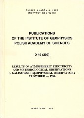 Results of Atmospheric Electricity and Meteorological Observations. S. Kalinowski Geophysical Observatory at Świder - 1996