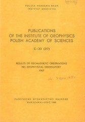 Results of Geomagnetic Observations, Hel Geophysical Observatory 1987
