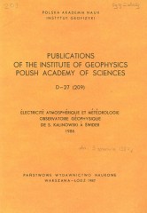 Électricité Atmosphérique et Météorologie Observatoire Géophysique de S. Kalinowski à Świder 1986