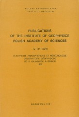 Électricité Atmosphérique et Météorologie Observatoire Géophysique de S. Kalinowski à Świder 1989