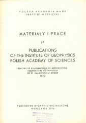 Électricité Atmosphérique et Météorologie Observatoire Géophysique de S. Kalinowski à Świder 1972
